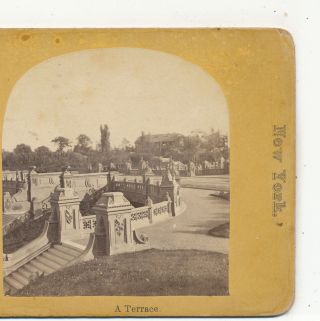 Terrace Central Park York Ny Building On The Hill Distant Stereoview C1870