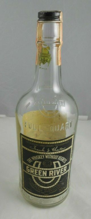 Vtg Green River Whiskey Bottle 1 Qt Paper Label Oldetyme Distillers Embossed