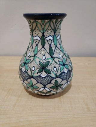 Javier Servin Signed Hand - Painted Ceramic 4 3/4 " Vase,  Mexico