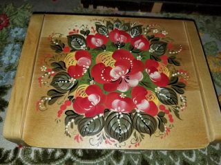 Vintage Hand Painted Floral Folk Tole Art Russian Wooden Trinket Jewelry Box