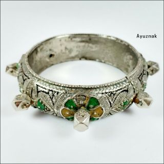 Vintage Moroccan African Bracelet Silver Enamel Handmade Berber Jewelry Rare Old