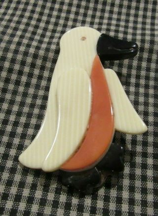 Vintage Lea Stein Paris Penguin ? Brooch Pin Old Celluloid Costume Jewelry Sgnd