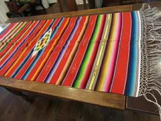 Vtg 100 Wool Mexican Blanket Style Stripes Bright Colors Thick Native Serape