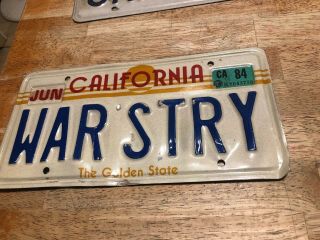 Vintage Sunny California Vanity License Plate,  War Stry (war Story) 1980 