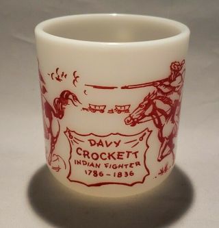 Vintage Davy Crockett Indian Fighter Milk Glass Mug Hazel Atlas Cowboy Western
