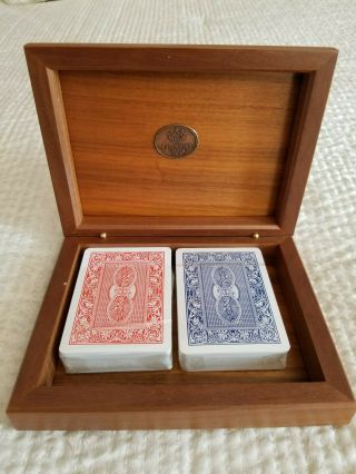 Dal Negro Set Of 2 Card Decks In Wooden Box,  Use For Poker Or Games