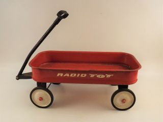 Vtg Radio Tot Coaster Wagon Childrens Pull Toy Red & Black Metal 20 " X 10x 3 "