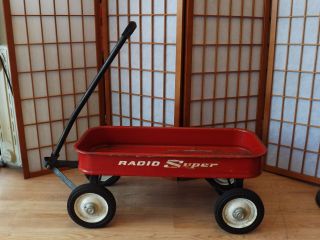 Vtg Radio Coaster Wagon Childrens Pull Toy Red/black Metal 28 " X13 " X3 3/4 "
