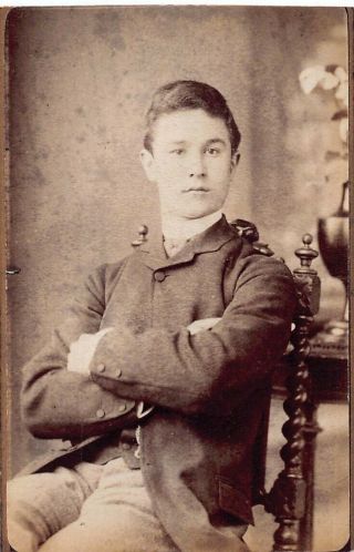 Victorian Man Folded Arms Sitting Barley Twist Wooden Chair Newcastle Cdv Card