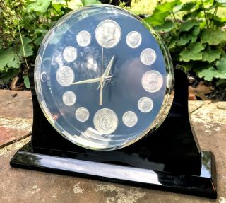 Vintage Numismatic Marion Kay " Swinger " Silver 1964 Coin Clock 18 Black Lucite