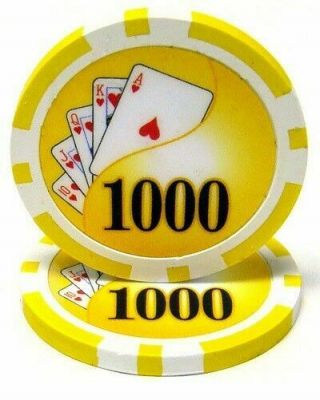 100 Yellow $1000 Yin Yang 13.  5 Gram Clay Poker Chips - Buy 2 Get 1