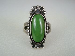 Old Fred Harvey Era Sterling Silver & Green Turquoise Ring Size 6
