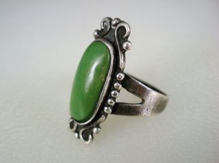 OLD Fred Harvey era STERLING SILVER & GREEN TURQUOISE RING size 6 2