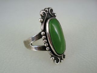 OLD Fred Harvey era STERLING SILVER & GREEN TURQUOISE RING size 6 3