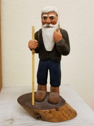 Hand Carved And Painted Wooden Mountain Man Signed Sonja 9 - 95 10.  5 " Tall