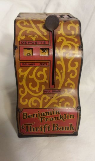 Vintage Louis Marx & Co Tin Benjamin Franklin Thrift Bank 1940s