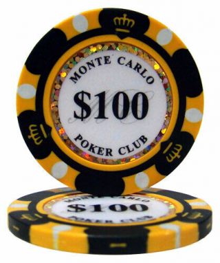 Buy 2 Get 2 - 50 Monte Carlo 14g $100 One Hundred Dollars Clay Poker Chips