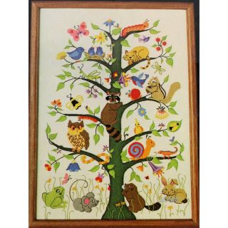 Tree Of Life Ellen Silver Vintage Crewel Embroidery Kit Owl Frog Bluebirds