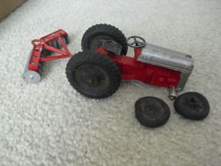 Vintage Metal Tootsietoy Farm Tractor With Implement 4 1/2 " Long