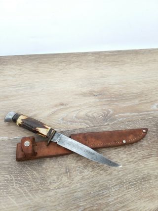 Vintage Othello Anton Wingen Jr.  Extra Hollow Ground Stag Handle Knife W/ Sheath