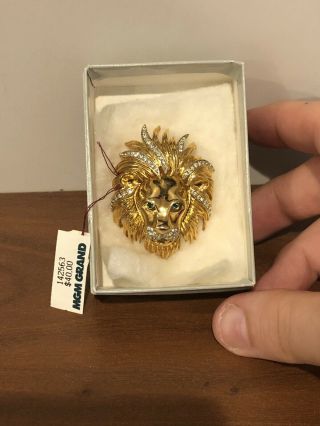 Rare Vintage 1990s Mgm Grand Lion Brooch Pin Jeweled Gold Eye