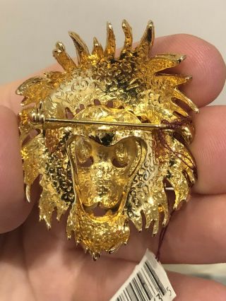 Rare Vintage 1990s MGM Grand Lion Brooch Pin Jeweled Gold Eye 2