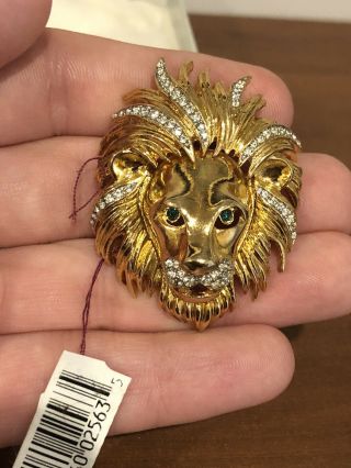 Rare Vintage 1990s MGM Grand Lion Brooch Pin Jeweled Gold Eye 3