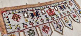 Old Fine Beaded Embroidery Rabari Ethnic Door Valance Wall Decor Tapestry Toran