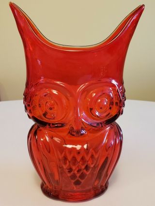 Vintage Viking / Rainbow Persimmon Orange Glass Owl Vase 8.  5 Inches Tall