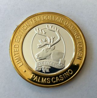 Palms " Dancer " Casino Gaming Token $10.  999 Fine Silver - Reindeer - Christmas