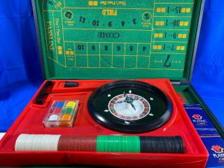 Vintage Casino Gambling Portable Briefcase Game Set,  Roulette,  Craps,  21,  Baccarat -