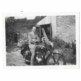 Buckland Newton Dorset Man On Old Motor Bike Reg Oua709 Vintage Photo 1951