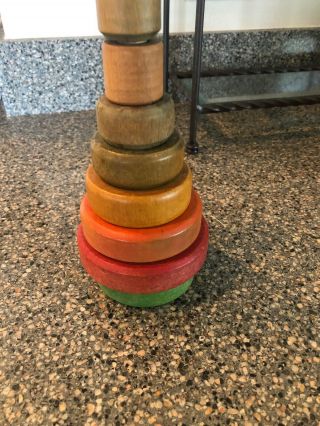 Vintage Holgate Wood Stacking Toy Rocking Colored Wooden Rings Box