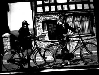 Vintage Photo Negative Young Couple Cycle Bike Tennis Middle Warberry Torquay
