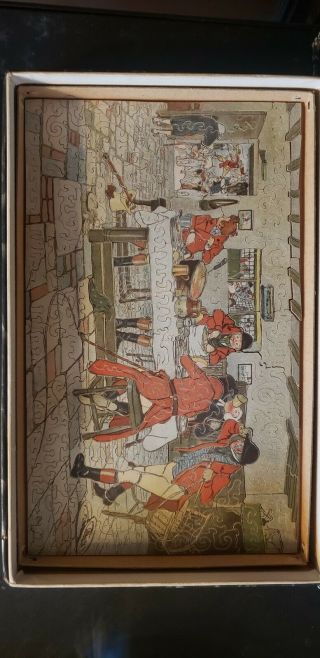 Vintage Wooden Jigsaw Puzzle  Breakfast At The Three Pigeons "