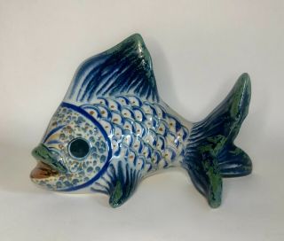 Vintage Erandi Studio Large Mexican Tonala Pottery Fish Sculpture Signed