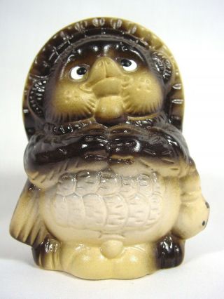 Japanese Tanuki Pottery Statue Earnest Prayer for Good Luck & Prosperity 2