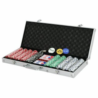 Pro 500pcs Poker Chips Set W/2 Cards,  5 Dices,  Aluminum Carry Case Table Game