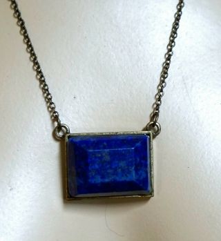 Vintage Lapis Lazuli Pendant Necklace Large Stone With Great Color