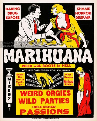 Vintage 1930s " Marihuana " Movie Poster - Reefer Madness Smoking Marijuana 1936