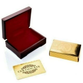 24k Gold Playing Cards In A Quality Wooden Box With Certificate Of Authenticity