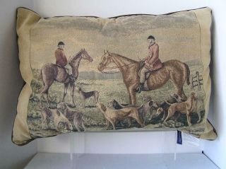 Vintage Ashford Court Pillow Large Square Tapestry Pillows Hunting Horse 25 X17