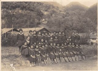 Vintage Photo Asia Japan School Class Girl Uniform Sailor Dress Japanese At2