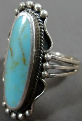 Vtg Turquoise Ring Sterling Silver 925 1970s Size 10.  5