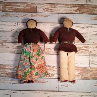 Pair Vintage Handmade Crow Nation Tribe Cloth Dolls Native American