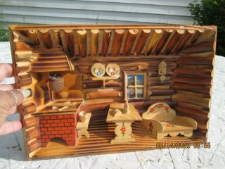Vintage 3d Wooden Shadow Box Picture Wall Hanging Log Cabin Kitchen Pastry