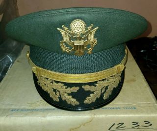 Vintage " Flight Ace " Us Military Officers Dress Hat Sz 7 Green Wool