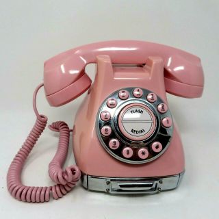 Vintage Pink Metro Phone Rotary Dial Telephone W/ Memo Pad Pull - Out Drawer