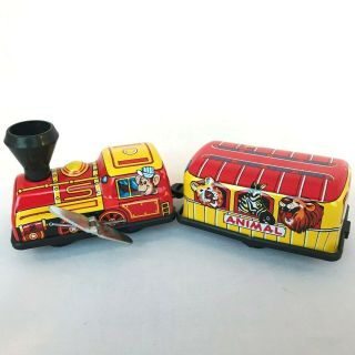 Vintage Metal Wind - Up Toy Train Zoo Animals 7 "