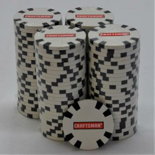 Rare White Sears Craftsman Poker Chip Set Of 100 Heavy Clay Composite Casino